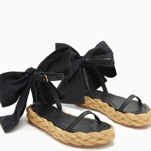 NWT ULLA JOHNSON Clara Bow Black Leather Espadrille Sandals Sz 39